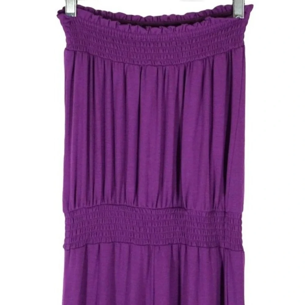 No Boundaries Strapless Jumpsuit Women XS Purple Smocked Waist Wide Leg‎
